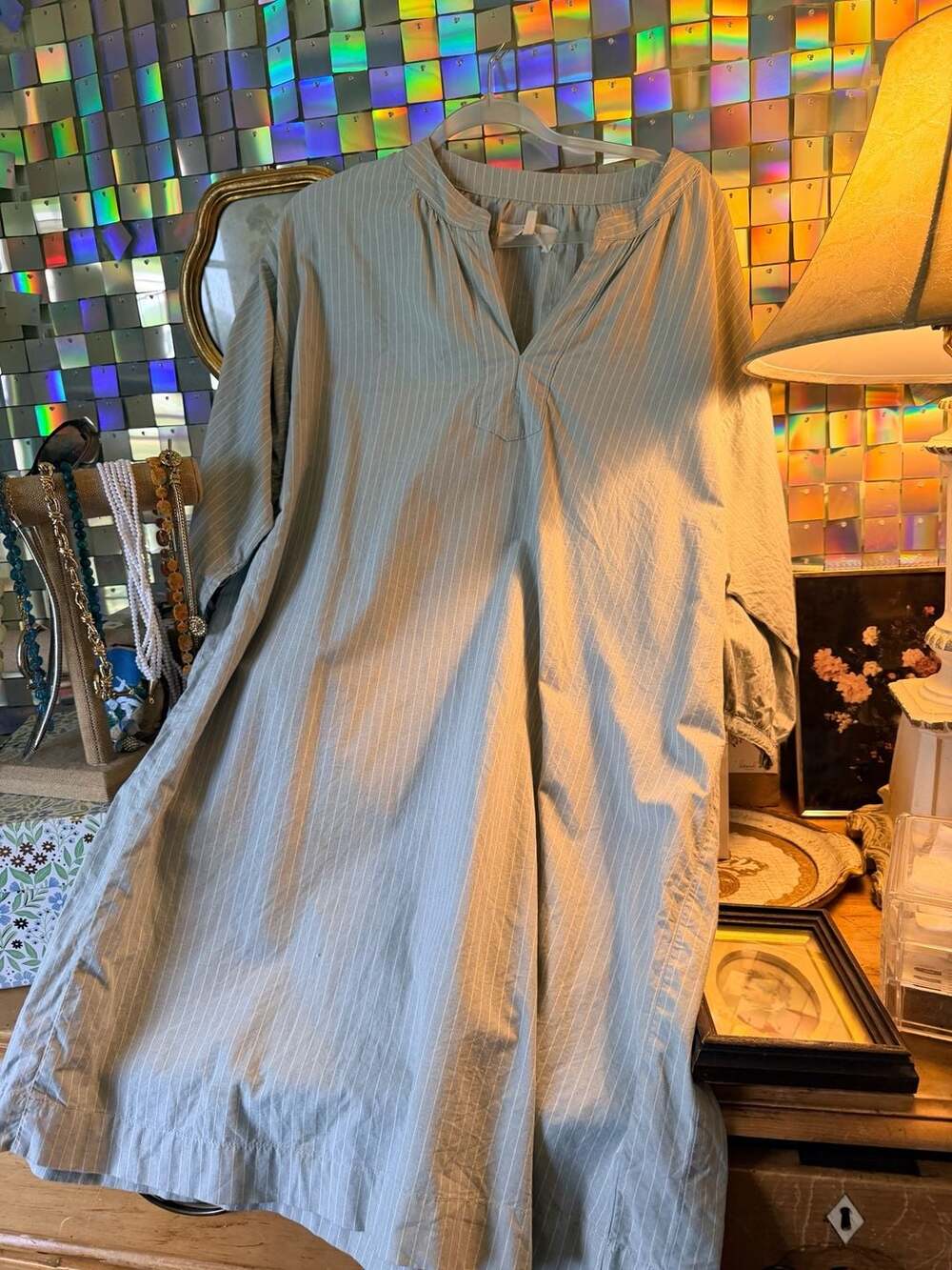 The Great Striped V-Neck Tunic Dress